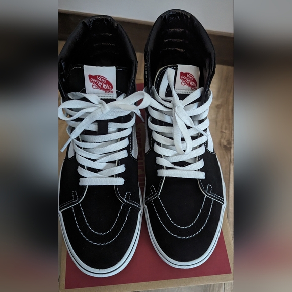 Black and White Sk8-Hi Vans Shoes - Picture 4 of 12
